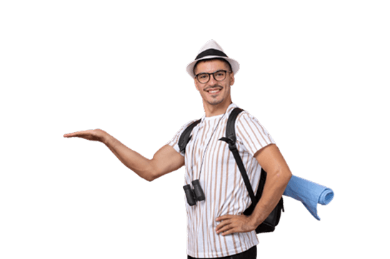Traveler pointing to subscribe form